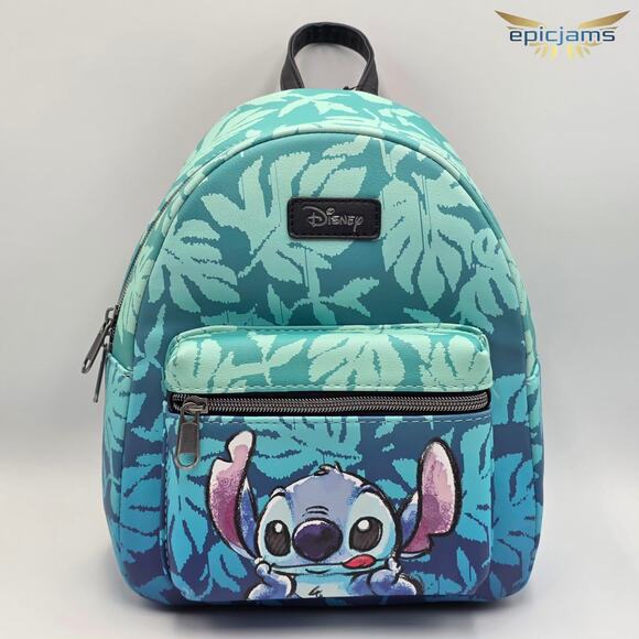 Disney Lilo & Stitch Tropical Leaves Blue Mini Backpack Bag New - Picture 1 of 5